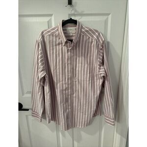 Turnbury Purple‎ Striped Men's Dress Shirt Long Sleeve Button Down L Heavyweight